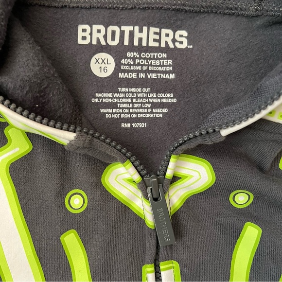 Brothers Full Front Zip Masked Robot Hoodie XXL (16) Grey and Green - Picture 13 of 15